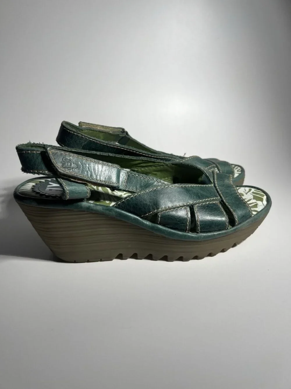 Fly London Leather Slip On Wedge Shoes Olive Green Women’s EU 37 US 6